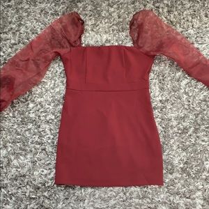 Burgundy dress see-through sleeves